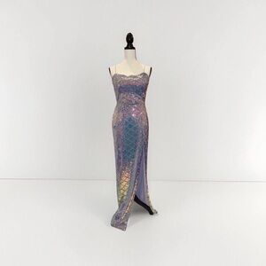 Next Up Violet Sequin Metallic Mesh Panel Backless Prom/Party Dress/Gown SZ 7/8